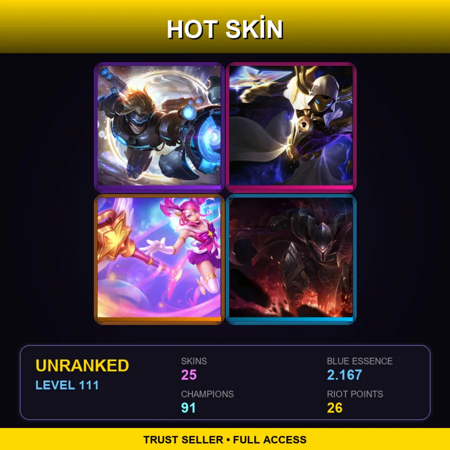 LAN | Lv111 | Unranked | 25 Skin | 91 Champ — LoL account
