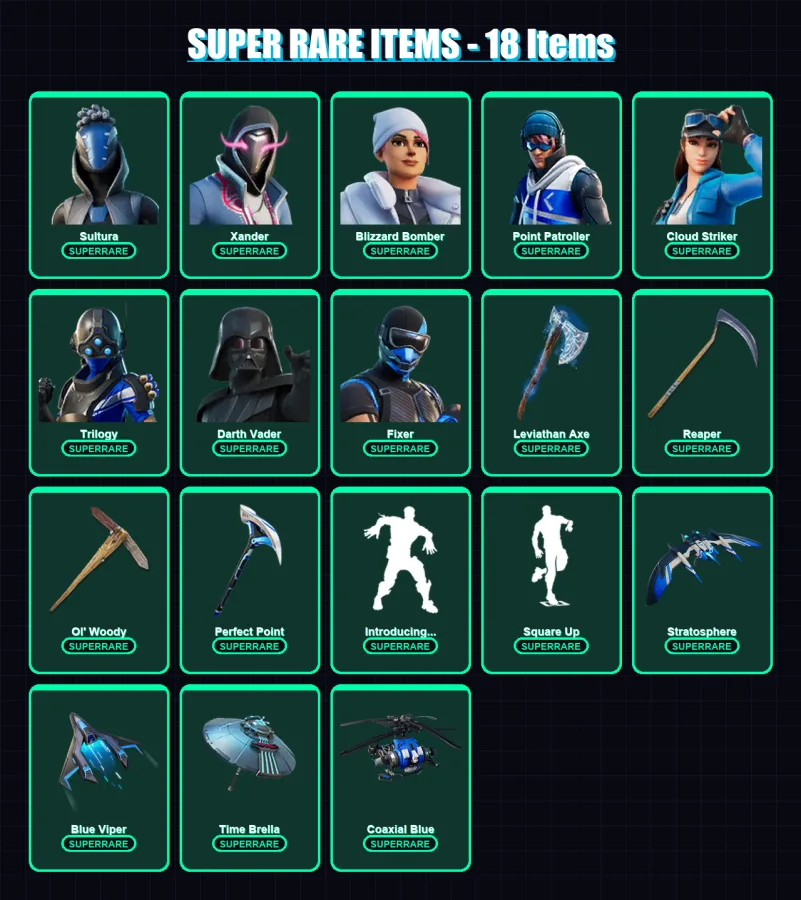 [PS4/PS5/XBOX/PC] | Sultura | Xander | Blizzard Bomber | Point Patroller | Cloud Striker | 338 skin | 354 pickaxe | 300 emote | 242 glider | Lv4979