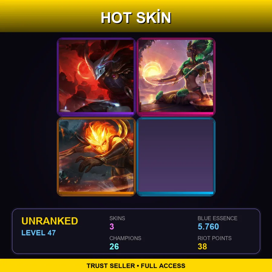 TR | Lv47 | Unranked | 3 Skin | 26 Champ — LoL account