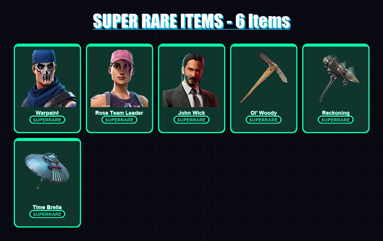 [PC/XBOX/PSN] | Warpaint | Rose Team Leader | John Wick | Zenith | The Prisoner | 112 skin | 99 pickaxe | 82 emote | 99 glider | Lv1387