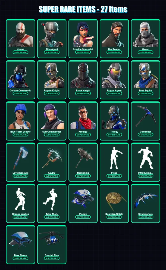 [PC/XBOX] | Kratos | Elite Agent | Sparkle Specialist | The Reaper | Havoc | 155 skin | 139 pickaxe | 112 emote | 132 glider | Lv1524