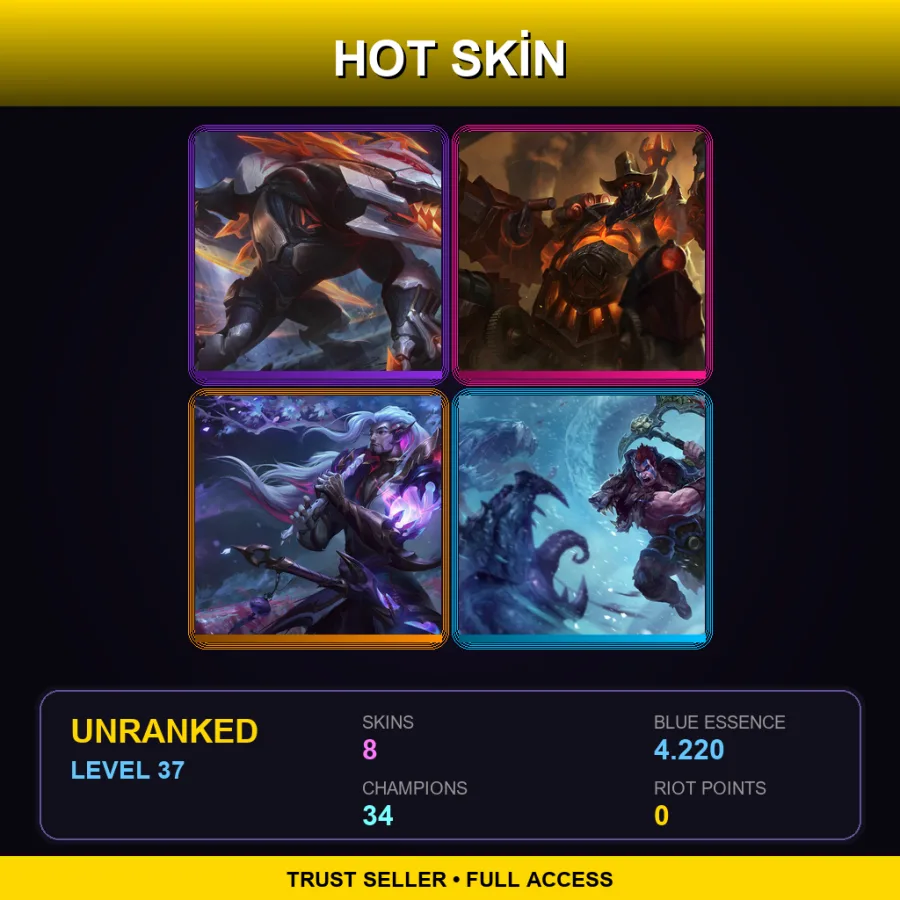 EUW | Lv37 | Unranked | 8 Skin | 34 Champ
