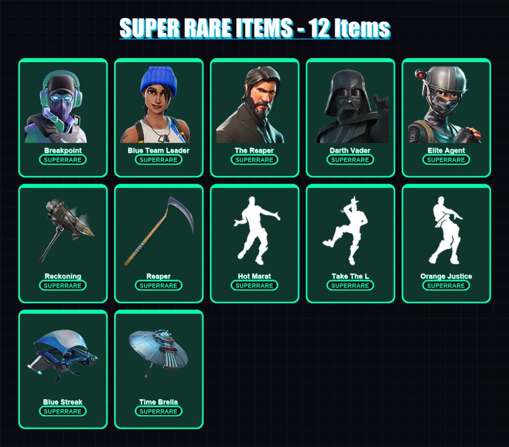[PS4/PS5/XBOX/PC] | Breakpoint | Blue Team Leader | The Reaper | Darth Vader | Elite Agent | 153 skin | 170 pickaxe | 140 emote | 128 glider | Lv228