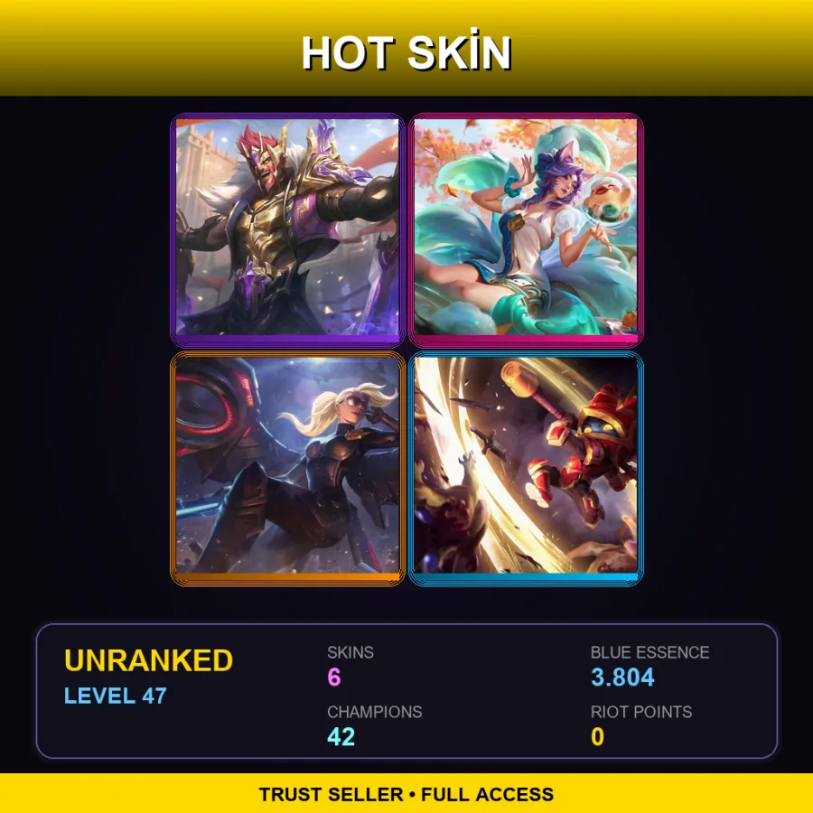 EUW | Lv47 | Unranked | 6 Skin | 42 Champ — LoL account