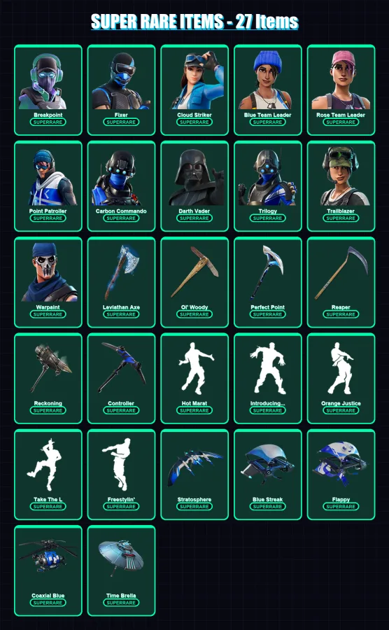 [PC/XBOX] | Breakpoint | Fixer | Cloud Striker | Blue Team Leader | Rose Team Leader | 162 skin | 134 pickaxe | 136 emote | 120 glider | Lv1453