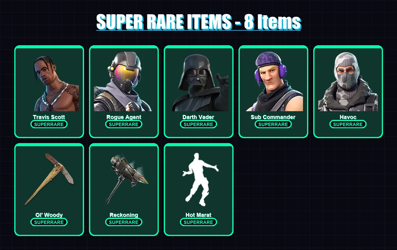 [PC/XBOX/PSN] | Travis Scott | Rogue Agent | Darth Vader | Sub Commander | Havoc | 81 skin | 86 pickaxe | 89 emote | 103 glider | Lv1610 — Fortnite account