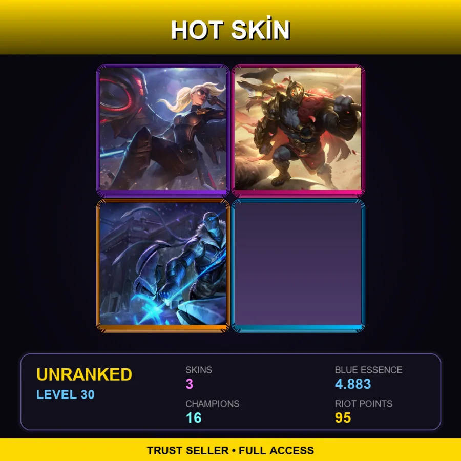 NA | Lv30 | Unranked | 3 Skin | 16 Champ