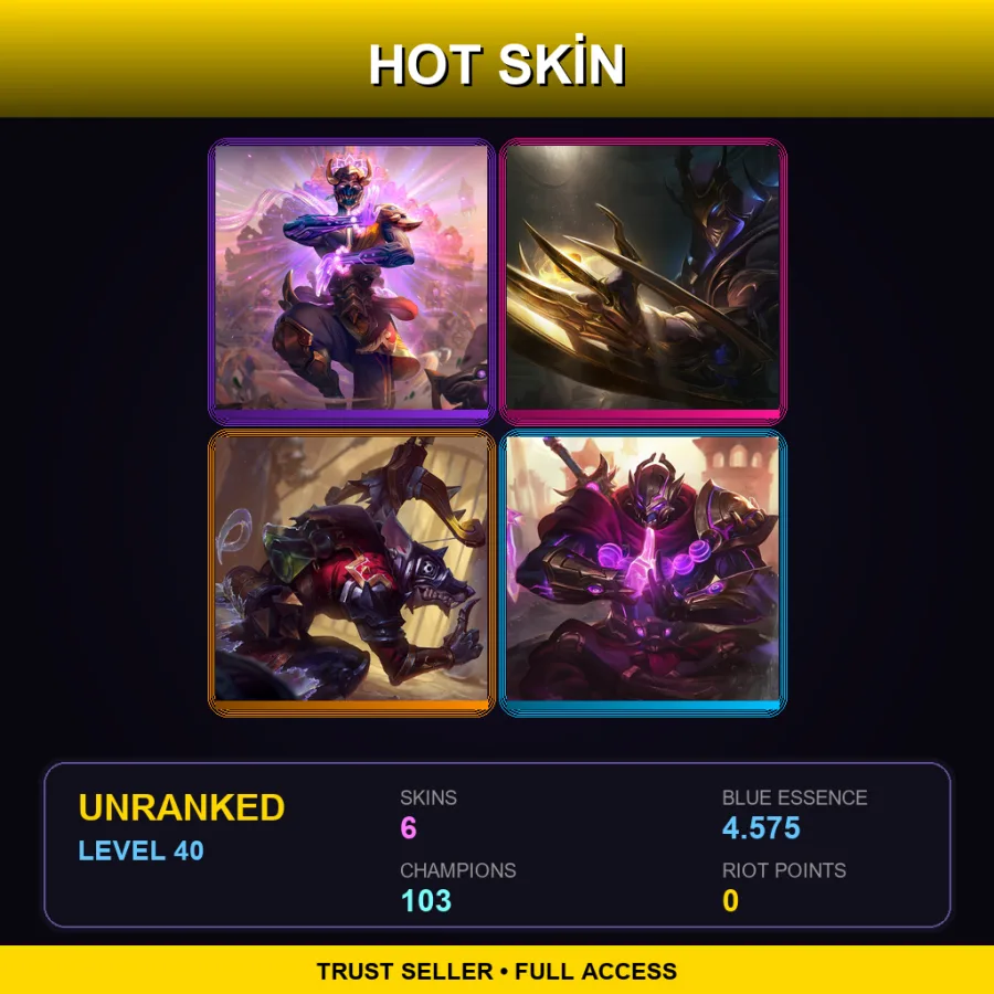 EUW | Three Honors Malzahar | Galaxy Slayer Zed | Medieval Twitch | Three Honors Shen | 6 Skin | 103 Champ | Lv40