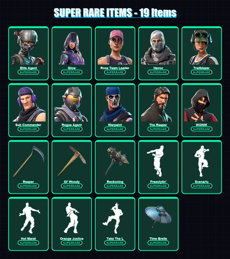 [PC/PSN] | Elite Agent | Glow | Rose Team Leader | Havoc | Trailblazer | 185 skin | 134 pickaxe | 150 emote | 126 glider | Lv1596