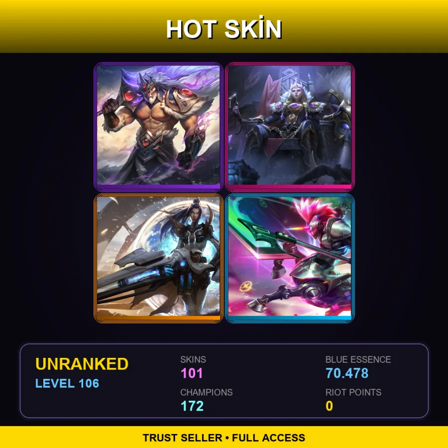 VN | Lv106 | Unranked | 101 Skin | 172 Champ — LoL account