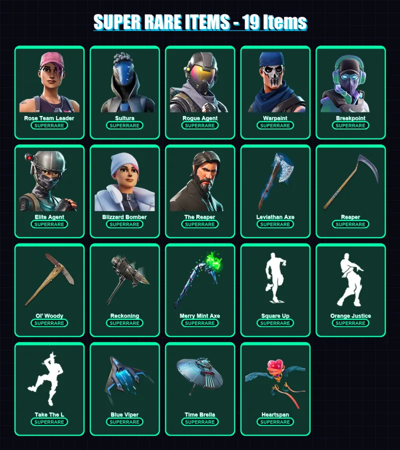 [PS4/PS5/XBOX/PC] | Rose Team Leader | Sultura | Rogue Agent | Warpaint | Breakpoint | 183 skin | 212 pickaxe | 195 emote | 173 glider | Lv2799