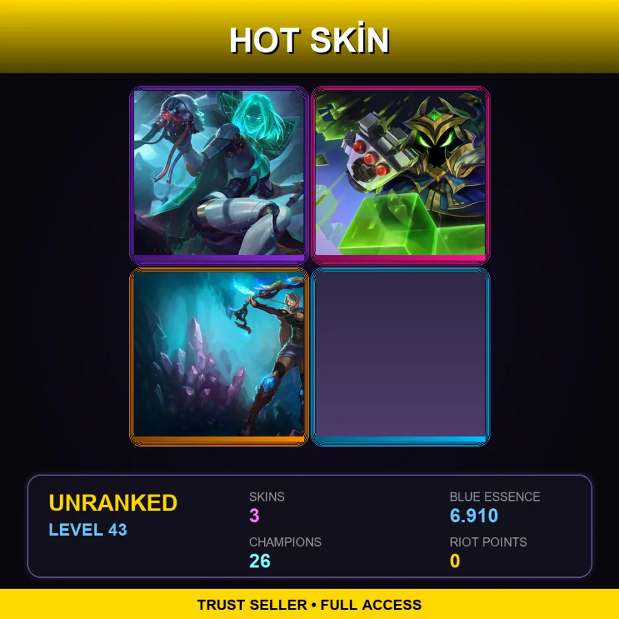 EUW | Lv43 | Unranked | 3 Skin | 26 Champ