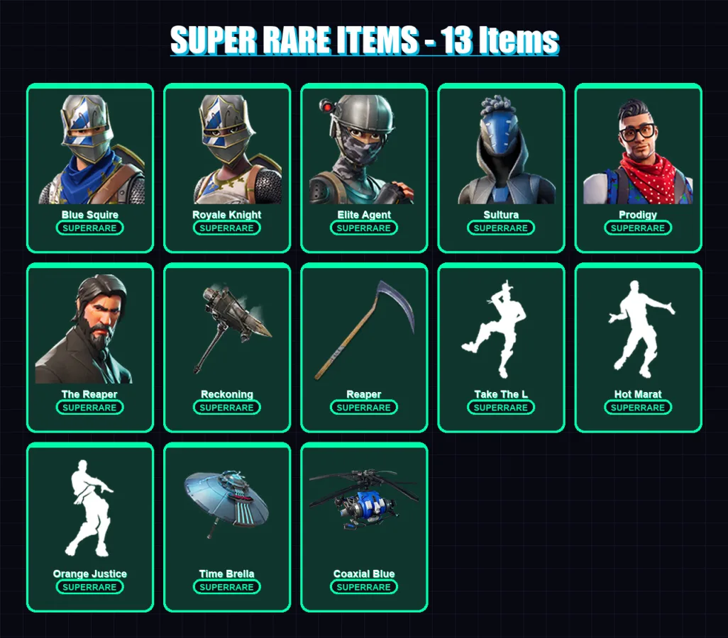 [PS4/PS5/XBOX/PC] | Blue Squire | Royale Knight | Elite Agent | Sultura | Prodigy | 77 skin | 102 pickaxe | 107 emote | 102 glider | Lv1745 — Fortnite account