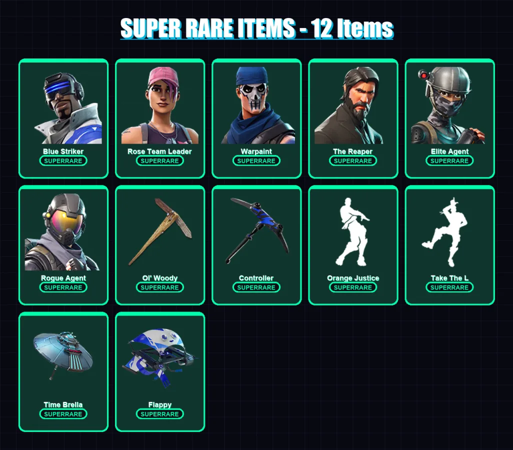 [PS4/PS5/XBOX/PC] | Blue Striker | Rose Team Leader | Warpaint | The Reaper | Elite Agent | 40 skin | 33 pickaxe | 46 emote | 33 glider | Lv358