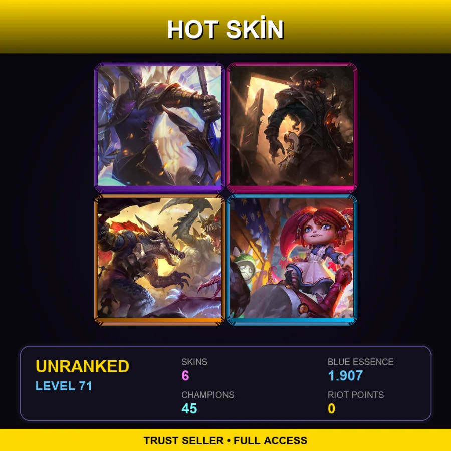 LAS | Lv71 | Unranked | 6 Skin | 45 Champ — LoL account