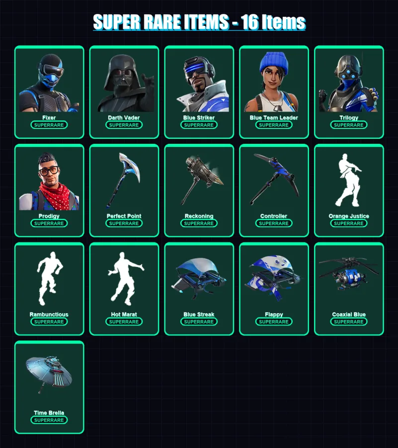 [PS4/PS5/XBOX/PC] | Fixer | Darth Vader | Blue Striker | Blue Team Leader | Trilogy | 93 skin | 88 pickaxe | 89 emote | 104 glider | Lv1344