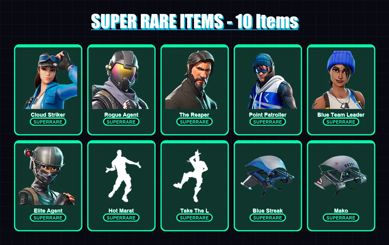 [PC/XBOX/PSN] | Cloud Striker | Rogue Agent | The Reaper | Point Patroller | Blue Team Leader | 28 skin | 20 pickaxe | 34 emote | 30 glider | Lv492 — Fortnite account