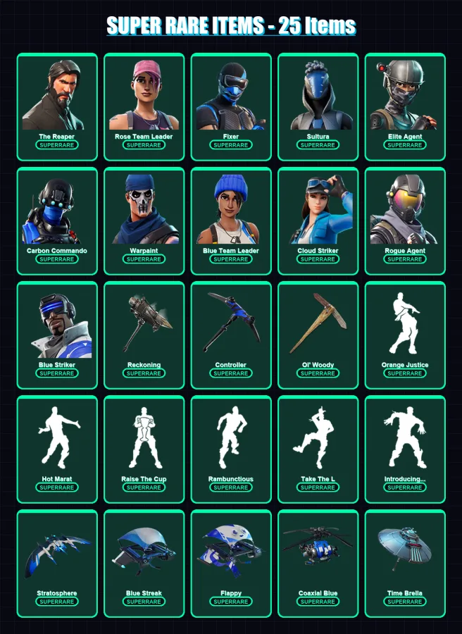[PS4/PS5/XBOX/PC] | The Reaper | Rose Team Leader | Fixer | Sultura | Elite Agent | 163 skin | 217 pickaxe | 182 emote | 192 glider | Lv3379