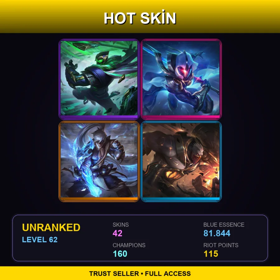 TW | Lv62 | Unranked | 42 Skin | 160 Champ — LoL account