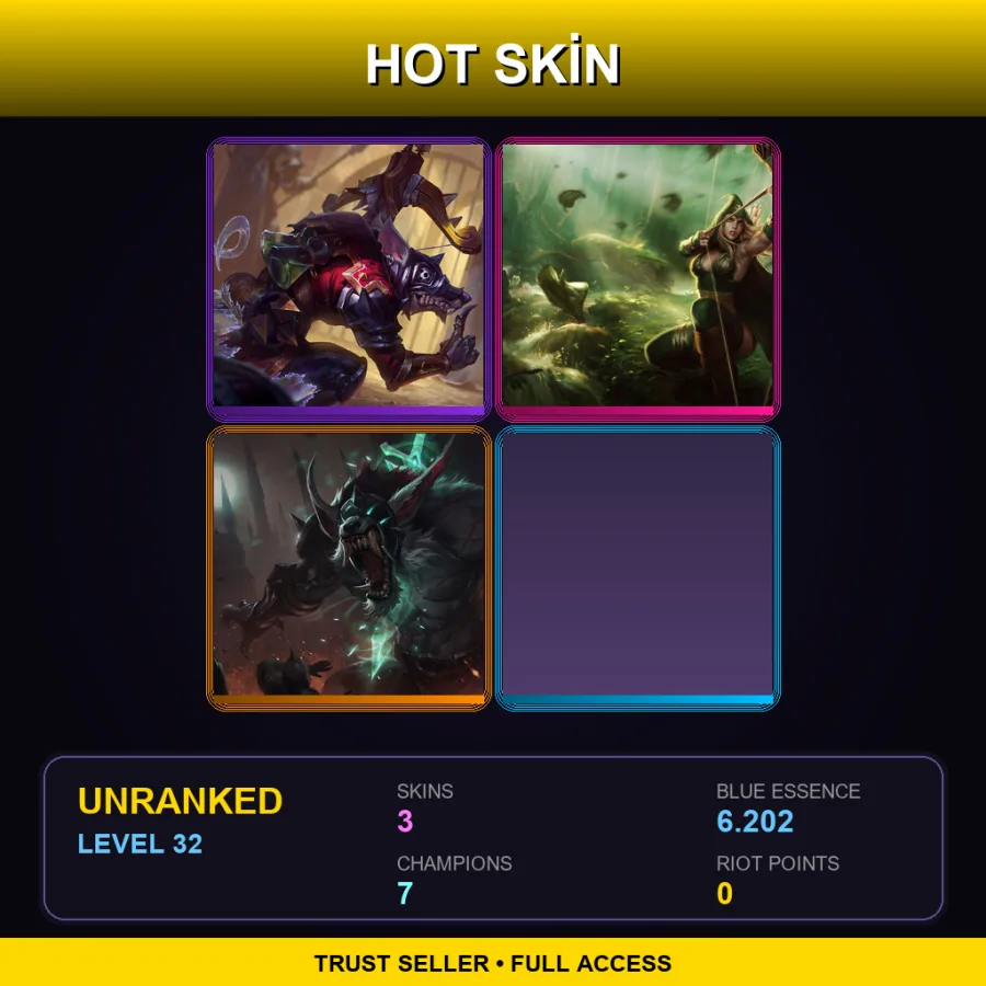 LAN | Lv32 | Unranked | 3 Skin | 7 Champ — LoL account