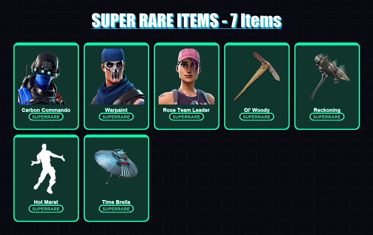 [PS4/PS5/XBOX/PC] | Carbon Commando | Warpaint | Rose Team Leader | Blackheart | Hybrid | 55 skin | 84 pickaxe | 74 emote | 84 glider | Lv1196 — Fortnite account