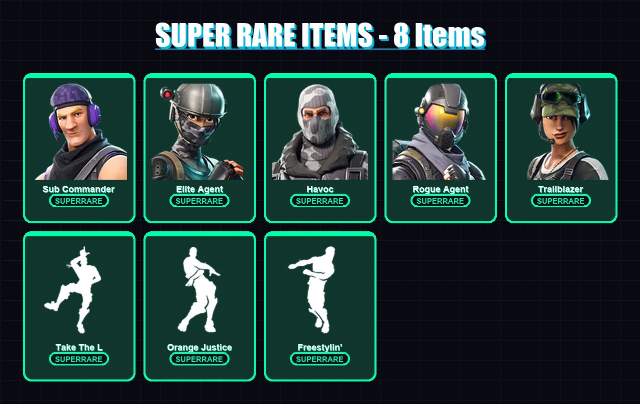 [PC/XBOX] | Sub Commander | Elite Agent | Havoc | Rogue Agent | Trailblazer | 23 skin | 17 pickaxe | 13 emote | 15 glider | Lv185