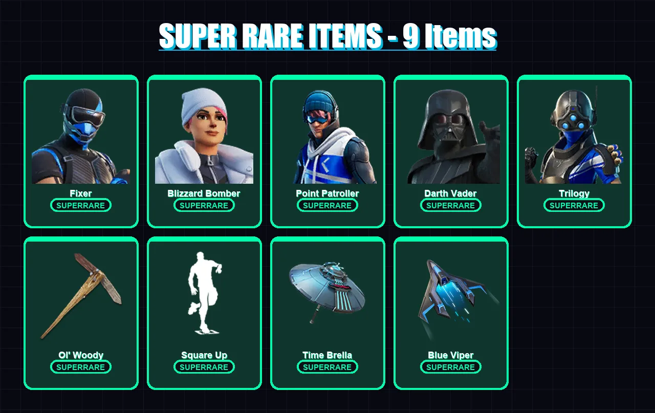 [PS4/PS5/XBOX/PC] | Fixer | Blizzard Bomber | Point Patroller | Darth Vader | Trilogy | 172 skin | 197 pickaxe | 142 emote | 170 glider | Lv2272
