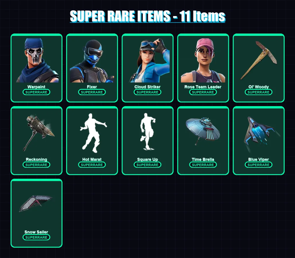 [PC/XBOX] | Warpaint | Fixer | Cloud Striker | Rose Team Leader | Frozen Love Ranger | 79 skin | 81 pickaxe | 77 emote | 74 glider | Lv1179