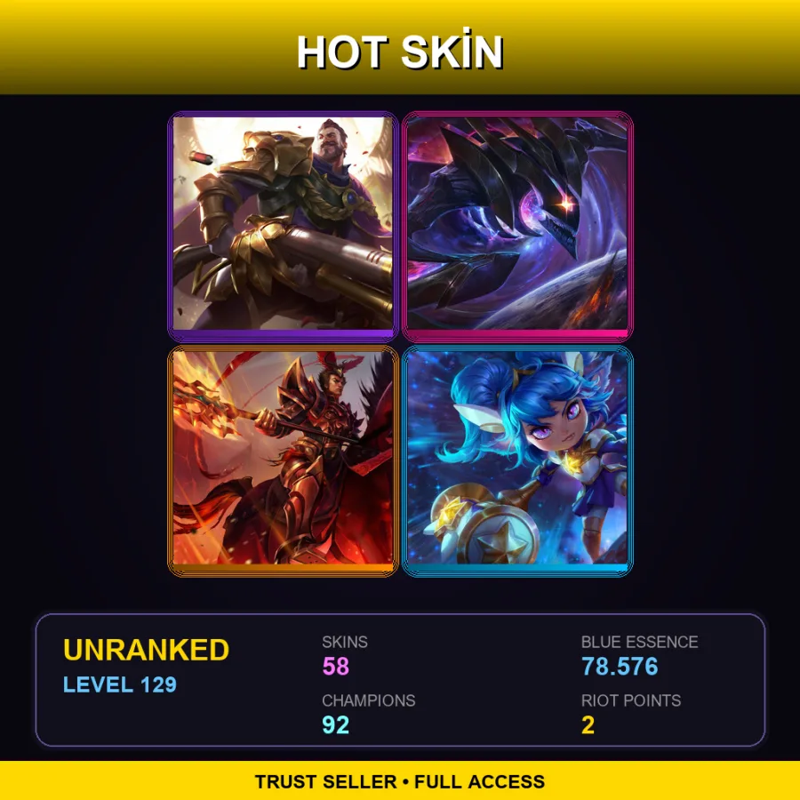 SG | Lv129 | Unranked | 58 Skin | 92 Champ — Unranked / Smurf League of Legends