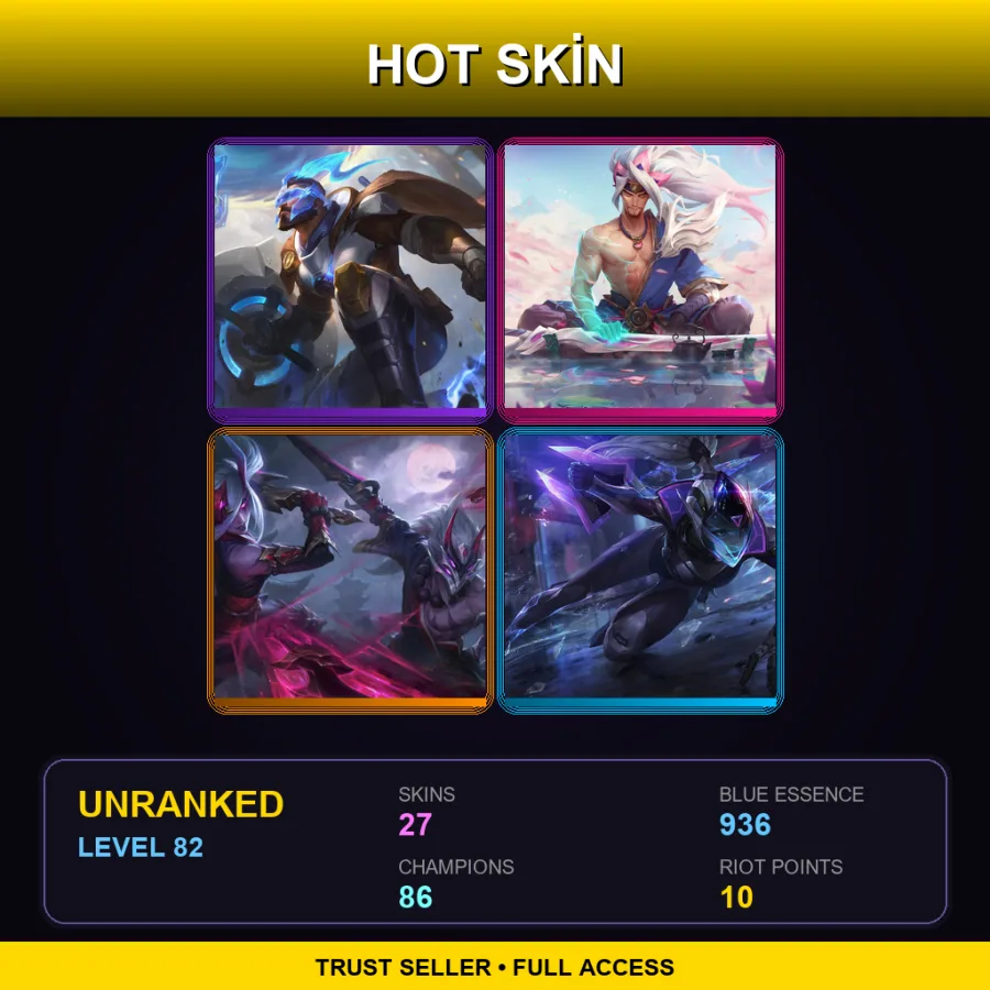 LAS | Lv82 | Unranked | 27 Skin | 86 Champ — LoL account
