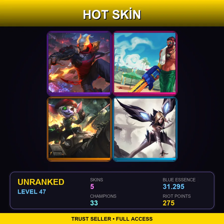 EUW | Lv47 | Unranked | 5 Skin | 33 Champ