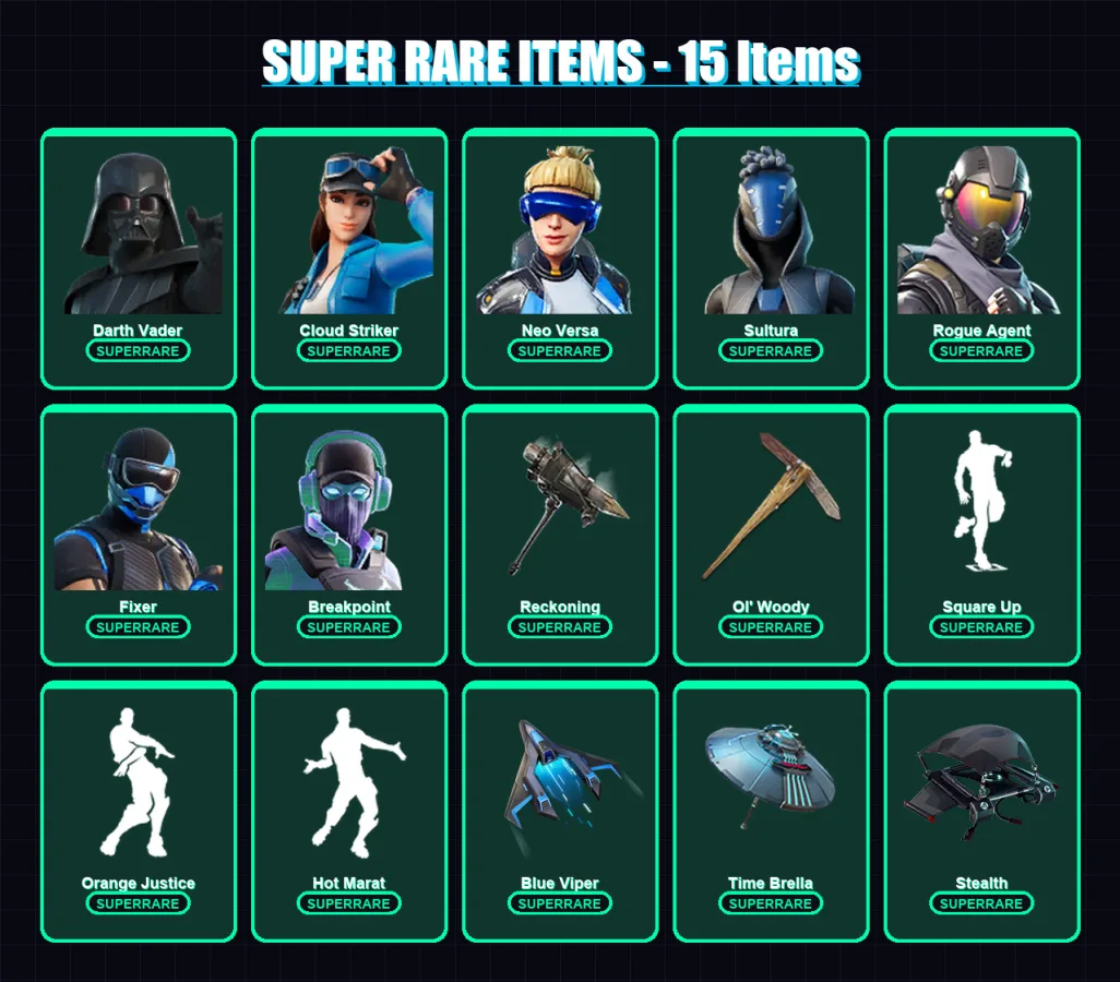 [PS4/PS5/PC] | Darth Vader | Cloud Striker | Neo Versa | Sultura | Rogue Agent | 288 skin | 305 pickaxe | 237 emote | 234 glider | Lv3598
