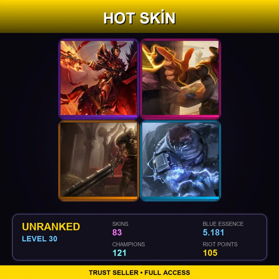 NA | Lv30 | Unranked | 83 Skin | 121 Champ — LoL account