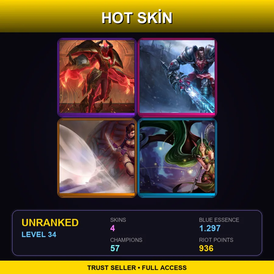 EUW | Lv34 | Unranked | 4 Skin | 57 Champ