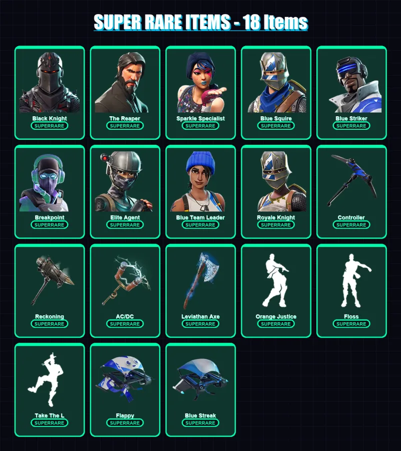[PS4/PS5/XBOX/PC] | Black Knight | The Reaper | Sparkle Specialist | Blue Squire | Blue Striker | 61 skin | 55 pickaxe | 65 emote | 58 glider | Lv10 — Fortnite account
