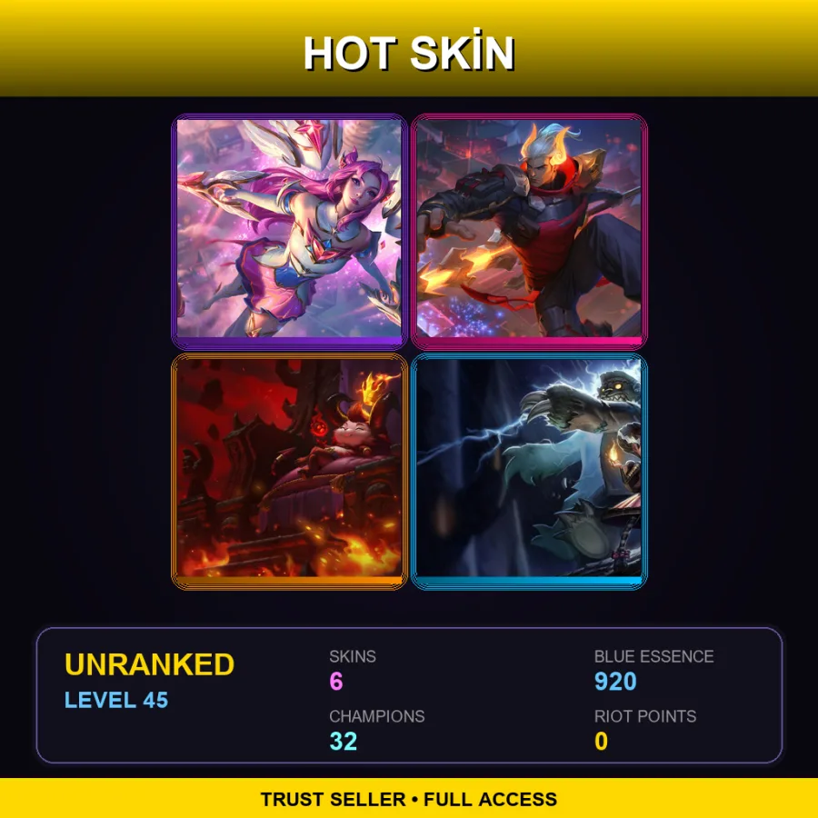 EUW | Lv45 | Unranked | 6 Skin | 32 Champ