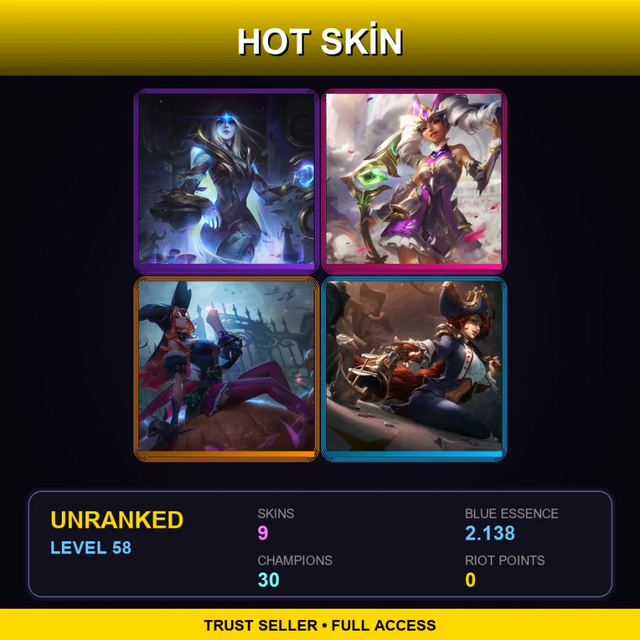 LAS | Lv58 | Unranked | 9 Skin | 30 Champ — LoL account