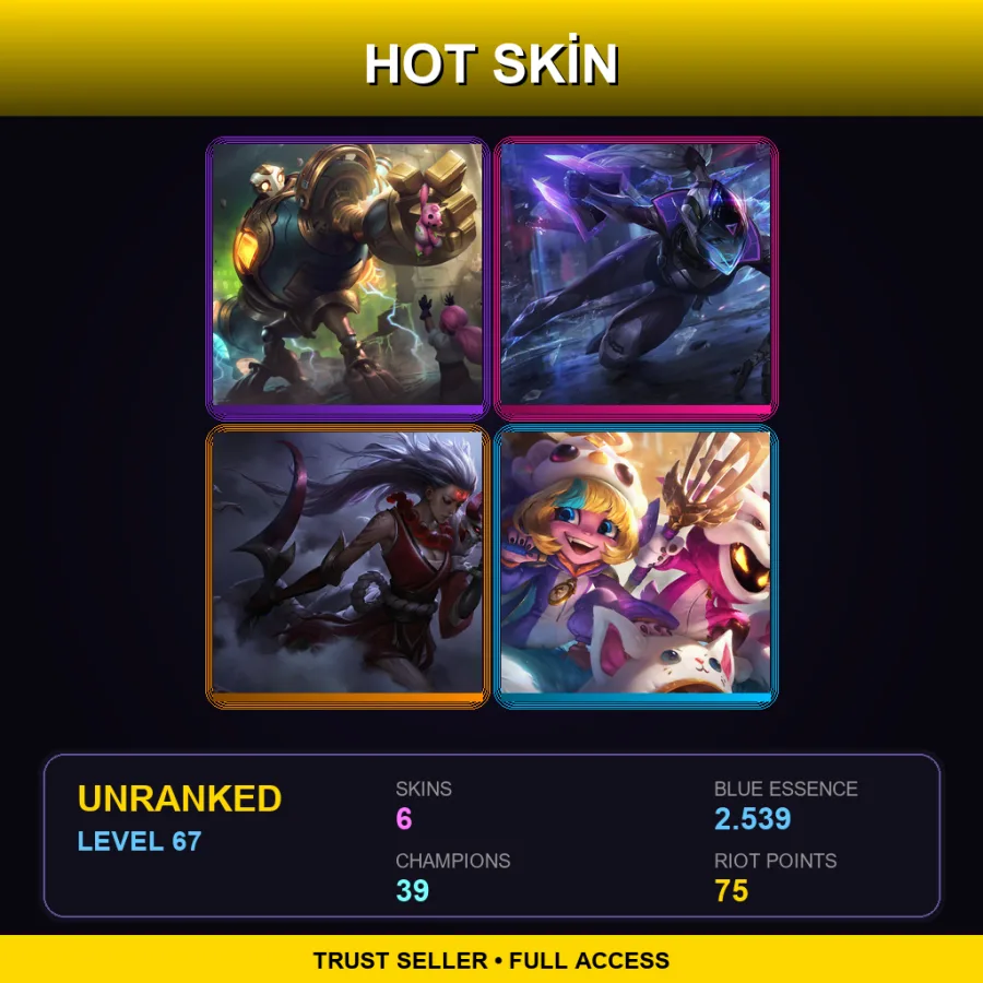 LAS | Lv67 | Unranked | 6 Skin | 39 Champ — LoL account