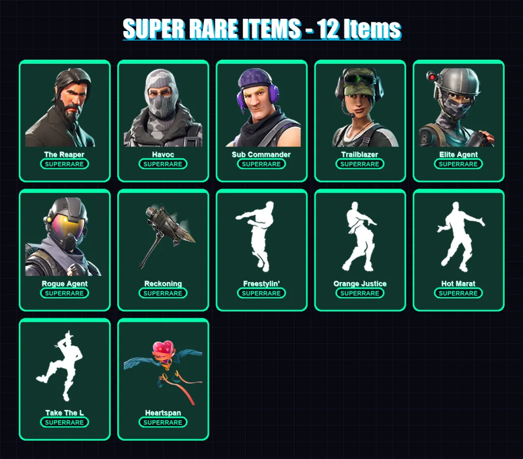 [PS4/PS5/XBOX/PC] | The Reaper | Havoc | Sub Commander | Trailblazer | Elite Agent | 39 skin | 24 pickaxe | 31 emote | 28 glider | Lv354