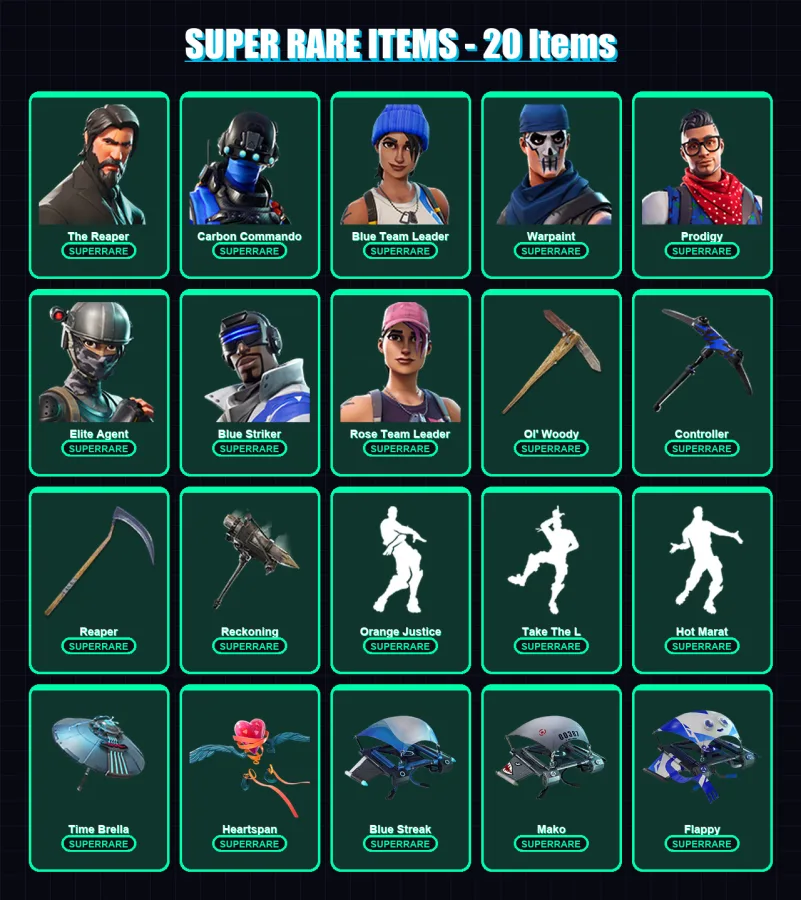 [PC/XBOX/PSN] | The Reaper | Carbon Commando | Blue Team Leader | Warpaint | Prodigy | 91 skin | 86 pickaxe | 102 emote | 110 glider | Lv1328 — Fortnite account
