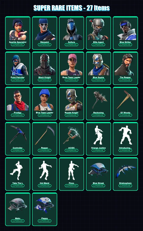 [PS4/PS5/XBOX/PC] | Sparkle Specialist | Warpaint | Sultura | Elite Agent | Blue Striker | 68 skin | 67 pickaxe | 95 emote | 74 glider | Lv1218