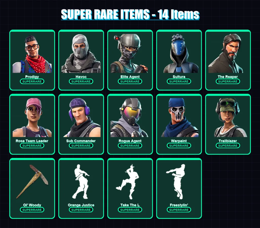 [PS4/PS5/XBOX/PC] | Prodigy | Havoc | Elite Agent | Sultura | The Reaper | 45 skin | 25 pickaxe | 34 emote | 33 glider | Lv259