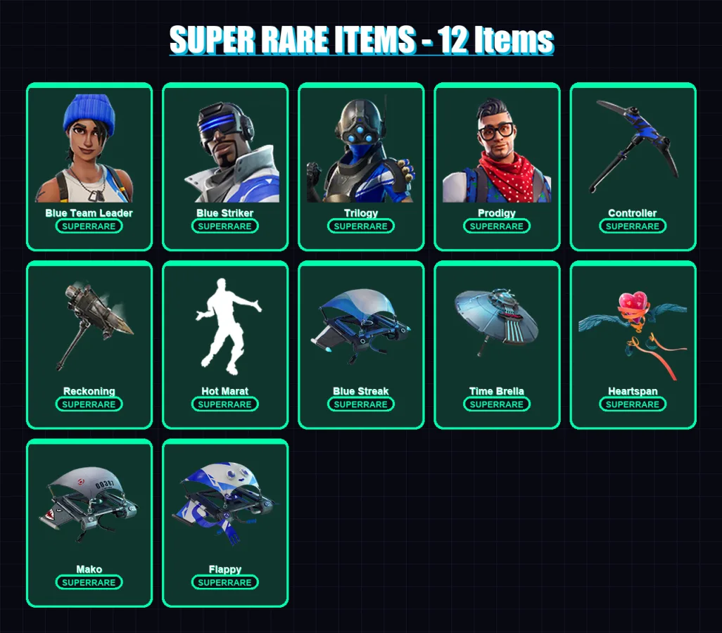 [PC/XBOX] | Blue Team Leader | Blue Striker | Trilogy | Prodigy | The Ice King | 44 skin | 44 pickaxe | 63 emote | 57 glider | Lv846