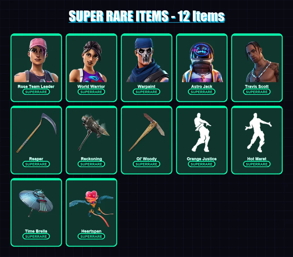 [PC/XBOX/PSN] | Rose Team Leader | World Warrior | Warpaint | Astro Jack | Travis Scott | 187 skin | 161 pickaxe | 170 emote | 162 glider | Lv2775