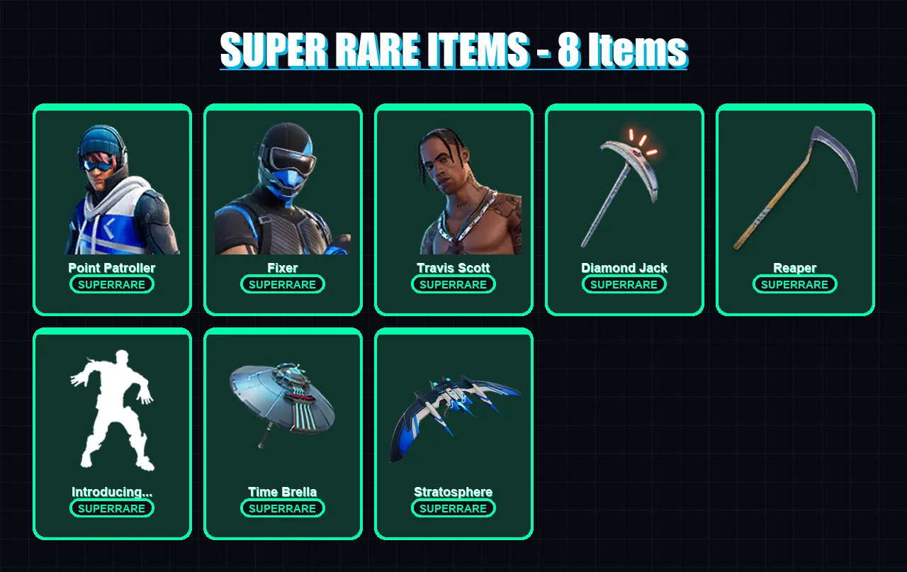 [PC] | Point Patroller | Fixer | Travis Scott | Lynx | Joltara | 106 skin | 141 pickaxe | 162 emote | 108 glider | Lv2011