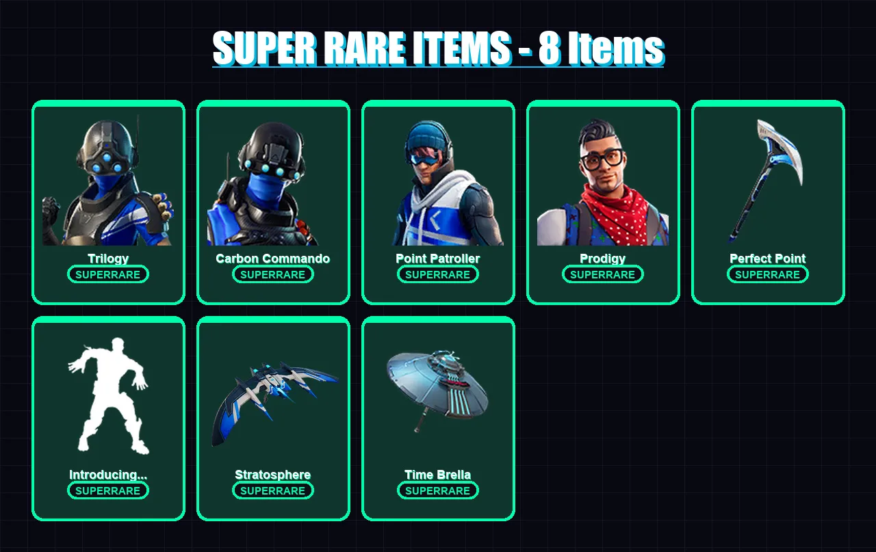 [PC/XBOX] | Trilogy | Carbon Commando | Point Patroller | Prodigy | Vi | 78 skin | 84 pickaxe | 67 emote | 92 glider | Lv1217