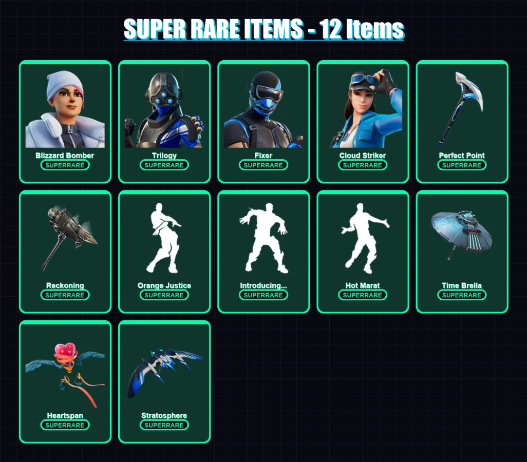 [PS4/PS5/XBOX/PC] | Blizzard Bomber | Trilogy | Fixer | Cloud Striker | The Ice King | 56 skin | 64 pickaxe | 69 emote | 74 glider | Lv1217
