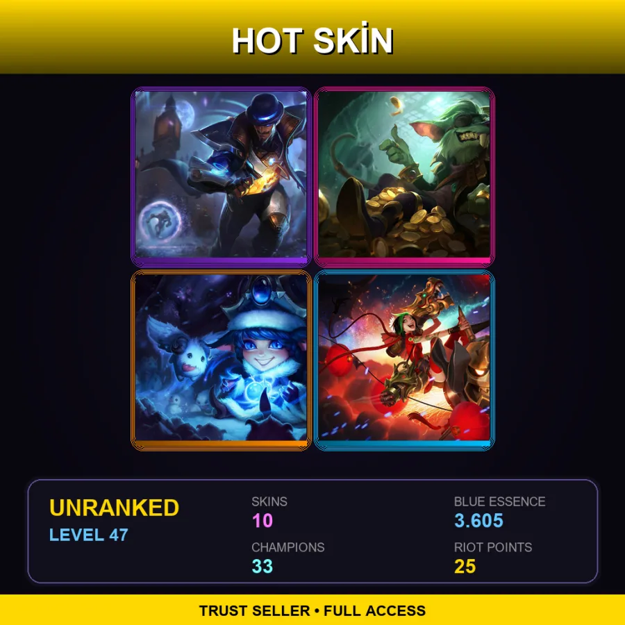 EUW | Lv47 | Unranked | 10 Skin | 33 Champ — LoL account