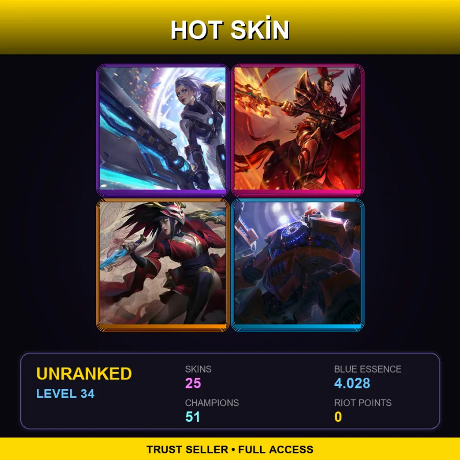 NA | Lv34 | Unranked | 25 Skin | 51 Champ — LoL account