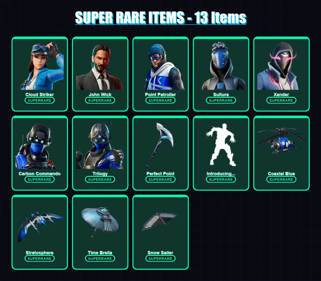 [PC/XBOX] | Cloud Striker | John Wick | Point Patroller | Sultura | Xander | 181 skin | 194 pickaxe | 161 emote | 143 glider | Lv1789